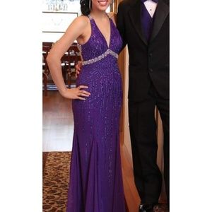 Floor-length sequined purple mermaid prom gown